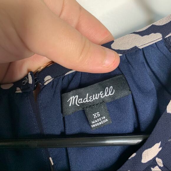 Madewell Memento Navy Blue Floral Ruffle Short Sleeve Top Size XS - Picture 5 of 9